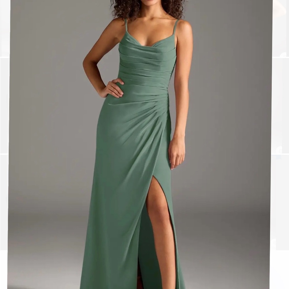 Azazie Eucalyptus Mermaid Pleated Chiffon Dress
